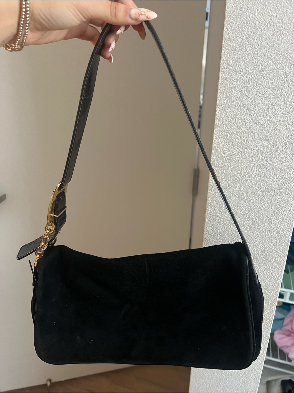 Vintage St.John Black Suede Shoulder Bag